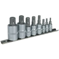Loops 8pc Spline Socket Bit Set - 1/4" 3/8" 1/2" Square Drive - M4 to M16 - S2 Steel in Metallics