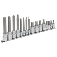 Loops 16pc Hex Socket Bit Set - 1/4" 3/8" Square Drive 3mm to 10mm Long & Short Shaft