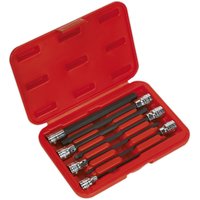 Loops 7pc Hex Socket Bit Set 3/8" Square Drive 3mm to 10mm - 150mm Long Shaft S2 Steel in Metallics
