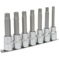 Loops 7pc Ribe Star Socket Bit Set - 1/2" Square Drive - 100mm Long S2 Steel Shafts in Metallics