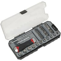 Loops 38 PACK Fine Tooth Ratchet Screwdriver Socket & Bit Set - Comfort Grip Handle