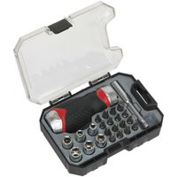 Loops 24 PACK Stubby Fine Tooth Ratchet Screwdriver Socket & Bit Set - Comfort Grip