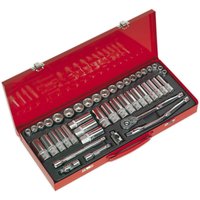 Loops 45 PACK Socket Set - 3/8" Met & Imp Square Drive - 6 Point Socket Ratchet Handle
