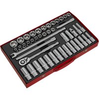 Loops 46 PACK Socket Set - 1/2" Metric Square Drive - 6 Point Socket Ratchet Handle