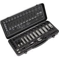 Loops 34pc BLACK SERIES Deep Socket & Ratchet Handle Set -3/8" Sq Drive 6 Point Metric