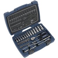 Loops 33pc PREMIUM Deep Socket & Ratchet Handle Set - 1/4" Square Drive 6 Point Metric