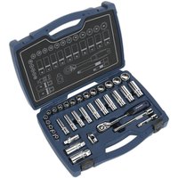 Loops 34pc PREMIUM Deep Socket & Ratchet Handle Set 3/8" Square Drive 6 Point Metric