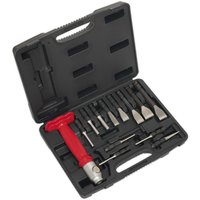 Loops 13 Piece Interchangeable Punch & Chisel Set - Hammer Through Grip - Storage Case in Metallics