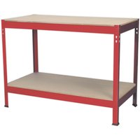 Loops 1.2m x 0.6m Workbench - Heavy Duty Steel Frame & Wooden Work Top & Storage Shelf in Metallics