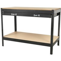 Loops 1.2m x 0.6m Workbench - Heavy Duty Steel Frame & Wood Work Top with Draw & Shelf in Metallics