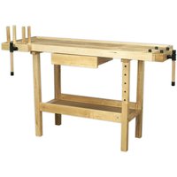 Loops 1.52m Woodworking Varnished Bench - Tool Well & Draw with 2 Built In Vices