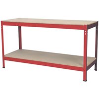 Loops 1.5m x 0.6m Workbench - Wooden Top & Storage Shelf - Steel Frame Work Station in Metallics