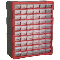 Loops 380 x 160 x 475mm 60 Drawer Parts Cabinet - RED - Wall Mounted / Standing Box