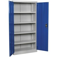 Loops 1800mm Double Door Industrial Cabinet - 4 x Shelves - Reinforced Steel Doors in Metallics