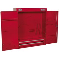 Loops 750 x 225 x 890 Wall Mounted 2 Drawer Tool Cabinet - RED - Lockable Storage Unit