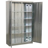 Loops Galvanized Steel Floor Cabinet - Four Adjustable Shelves - Locking Double Doors in Metallics