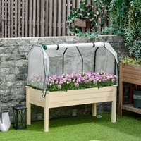 OUTSUNNY Raised Garden Bed with PE Cover Patio Elevated Wood Planter Box in Natural