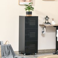 HOMCOM Rolling Storage Cabinet 3-Tier Mobile File Cabinet with Wheels in Black