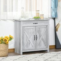 HOMCOM Farmhouse Barn Door Sideboard Buffet Storage Cabinet Coffee Bar in Grey