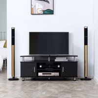 HOMCOM TV Unit Cabinet with Storage Shelves Entertainment Center Black