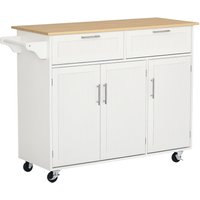 HOMCOM Kitchen Island Utility Cart with 2 Storage Drawers Cabinets in White