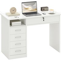 HOMCOM Computer Desk Writing Desk with Five Drawers for Home Office in White