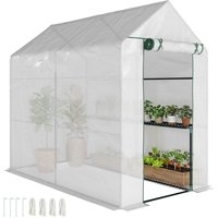 OUTSUNNY Walk in Greenhouse w/Shelves Steeple Grow House 186x 120 x 190cm in White | Size: 186x 120 x 190 cm