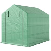OUTSUNNY Walk-in Garden Greenhouse Shelves Polytunnel Steeple Grow House in Dark Green