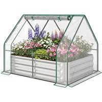OUTSUNNY Raised Garden Bed Planter Box with Greenhouse, Large Window in Off-White