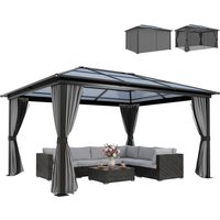 OUTSUNNY Hardtop Gazebo Canopy with Mosquito Netting & Curtains in Black
