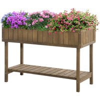 OUTSUNNY Wooden Herb Planter Stand 8 Cubes Bottom Shelf Raised Bed in Brown