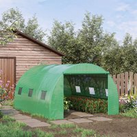 OUTSUNNY Tunnel Greenhouse w/ PE Cover, Outdoor Plant House w/ Door & Window in Green