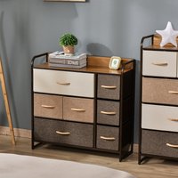 HOMCOM 3-Tier Fabric Bedroom Dresser with 7 Foldable Drawers, Multi-Colored in Brown