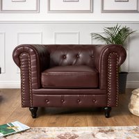 Bravich LTD Chesterfield Faux Leather Button-Tufted Armchair Sofa in Brown | Size: 1 Seater