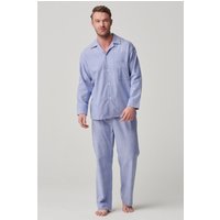 British Boxers Men's "Staffordshire Blue" Herringbone Brushed Cotton Pyjama Set in Light Blue | Size: Medium
