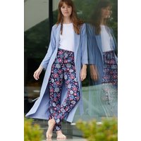 British Boxers Women's 'Staffordshire Blue' Herringbone Brushed Cotton Dressing Gown in Light Blue | Size: XL