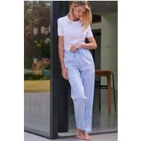 British Boxers Women's 'Westwood' Blue Stripe Brushed Cotton Pyjama Trousers in Light Blue | Size: XS