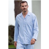 British Boxers Men's 'Westwood Blue' Stripe Brushed Cotton Pyjama Set in Light Blue | Size: 2XL