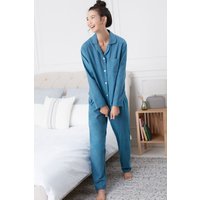 British Boxers Women's "Stornoway" Herringbone Brushed Cotton Pyjama Set in Teal | Size: Medium