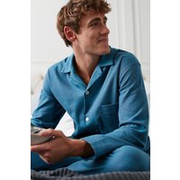 British Boxers Men's 'Stornoway' Herringbone Brushed Cotton Pyjama Set in Teal | Size: Medium