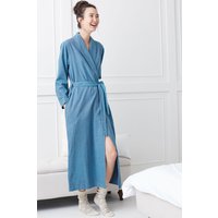 British Boxers Women's "Stornoway" Herringbone Brushed Cotton Dressing Gown in Teal | Size: Small