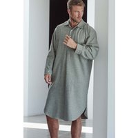 British Boxers Men's 'Whitby Jet' Herringbone Brushed Cotton Nightshirt in Dark Grey | Size: Large