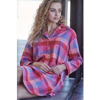 British Boxers Women's "Coral Shire" Square Brushed Cotton Nightshirt in Coral | Size: XL