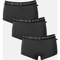 British Boxers Women's Pack of Three "Black" Hipster Briefs in Black | Size: 16