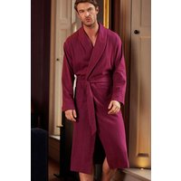 British Boxers Men's 'Cahors' Herringbone Brushed Cotton Dressing Gown in Burgundy | Size: XL