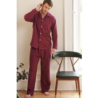 British Boxers Men's 'Cahors' Herringbone Brushed Cotton Pyjama Set in Burgundy | Size: Large