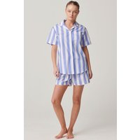 British Boxers Women's "Boat Blue" Stripe Crisp Cotton Short Pyjama Set in Light Blue | Size: Large