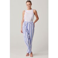 British Boxers Women's "Boat Blue" Stripe Crisp Cotton Pyjama Trousers in Light Blue | Size: Medium