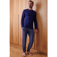 British Boxers Men's "Industrial" Stripe Bamboo Pyjama Set in Dark Blue | Size: 2XL