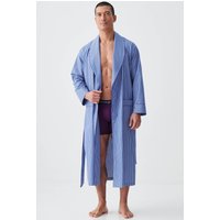 "Stowe Prussian Blue & Stripe" Crisp Cotton Dressing Gown Navy